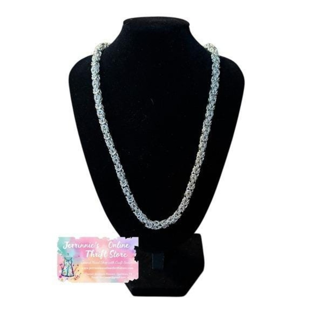 Silver Tone Byzantine Chain Adjustable Bolo Necklace Womens Jewelry